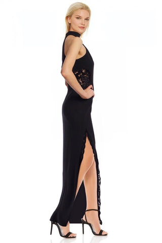 Jewel Badgley Mischka Clara Lace Trim Halter
