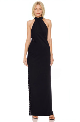 Jewel Badgley Mischka Clara Lace Trim Halter