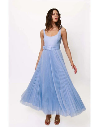 Hutch Effy Belted Pleated Tulle Maxi Dress
