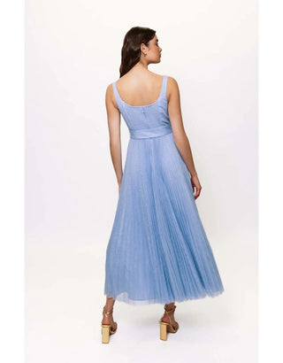 Hutch Effy Belted Pleated Tulle Maxi Dress