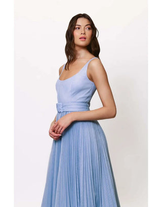 Hutch Effy Belted Pleated Tulle Maxi Dress