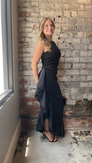 Jewel Badgley Mischka Halter Ruffle Dress