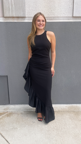 Jewel Badgley Mischka Halter Ruffle Dress