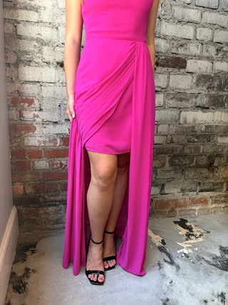 Jewel Badgley Mischka Cowl Neck Dress with High-Low Overlay