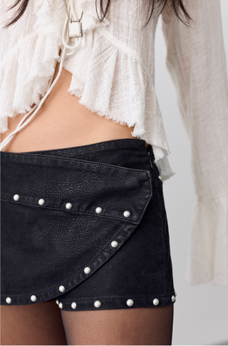 Free People Low Rider Studded Suede Wrap Skort