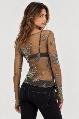 Free People Talk To Me Embellished Long Sleeve