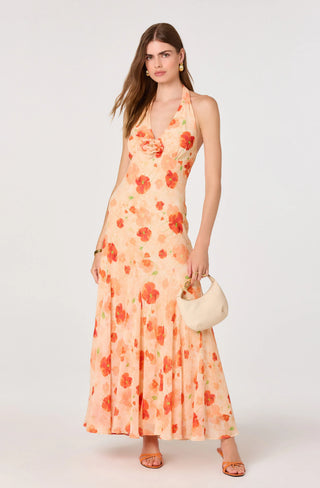 ASTR Yasmeen Floral Halter Godet Maxi Dress