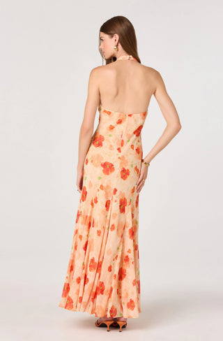 ASTR Yasmeen Floral Halter Godet Maxi Dress