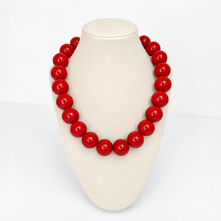 Red Gloss Beaded Statement Necklace