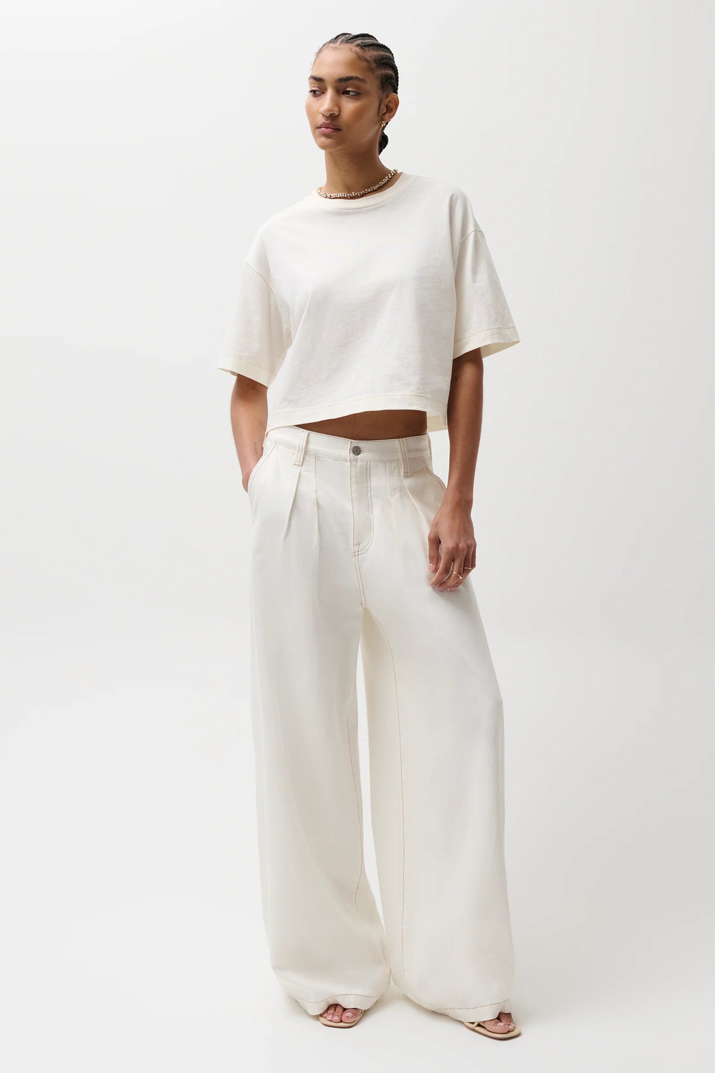 Pistola Delphine Pleated Denim Wide Leg